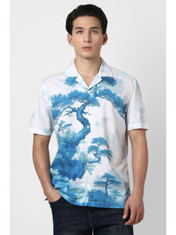 Van Heusen - Men Blue and White Graphic Print Half Sleeves Casual Shirt