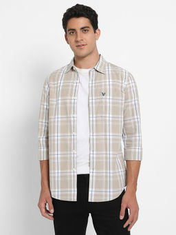 American Eagle - Men Beige Checks Slim Fit Full Sleeves Shirt