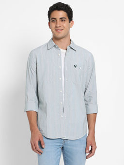 American Eagle - Men Grey Stripes Slim Fit Full Sleeves Shirt