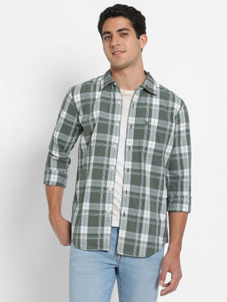 American Eagle - Men Green Checks Slim Fit Full Sleeves Shirt
