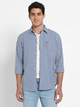 American Eagle - Men Dark Blue Stripes Slim Fit Full Sleeves Shirt