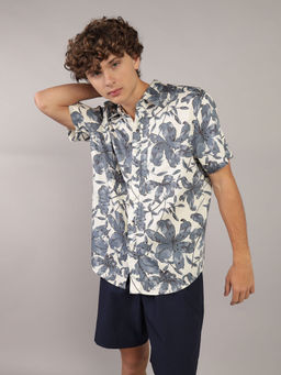 American Eagle - Men Grey Floral Print Slim Fit Half Sleeves Shirt