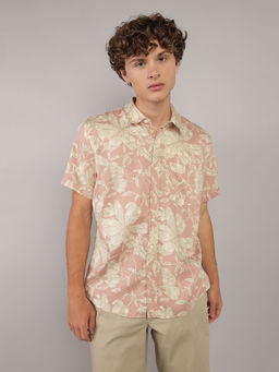 American Eagle - Men Pink Floral Print Slim Fit Half Sleeves Shirt