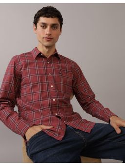 American Eagle - Men Maroon Checks Full Sleeves Shirt