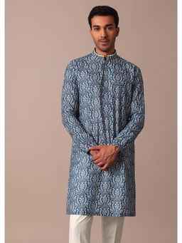 KALKI FASHION - Navy Blue Cotton Silk Straight Kurta With Printed Work