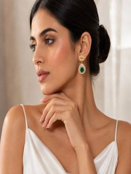 VIVINIA By Vidhi Mehra - Green Emerald Zircon Drop Earrings