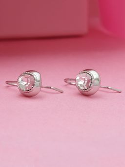 Estele - Rhodium Plated Splendid Earrings with White Colour Crystal for Women