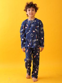 ANTHRILO - Solar System Dreams Navy Blue Long Sleeves T-shirt & Pyjama (Set of 2)