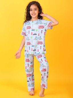 ANTHRILO - London Dreams Girls Blue Short Sleeves T-shirt & Pyjama (Set of 2)