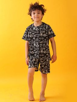 ANTHRILO - Football Shoes Black Sleepwear T-shirt & Shorts (Set of 2)