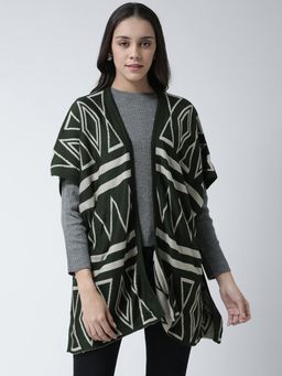 Club York - Women Acrylic Green Printed Open Front Shrug