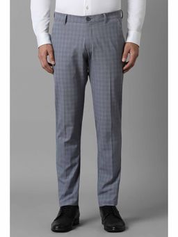 Louis Philippe - Men Grey Slim Fit Check Flat Front Formal Trousers