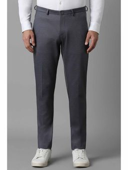 Louis Philippe - Men Grey Slim Fit Textured Flat Front Casual Trousers