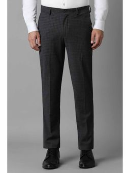 Louis Philippe - Men Grey Slim Fit Check Flat Front Formal Trousers