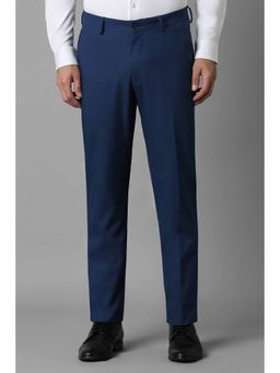 Louis Philippe - Men Navy Slim Fit Check Flat Front Formal Trousers