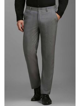 Louis Philippe - Men Grey Slim Fit Check Flat Front Formal Trousers