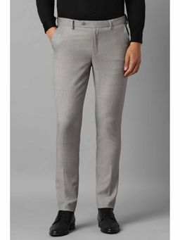 Louis Philippe - Men Grey Slim Fit Textured Flat Front Formal Trousers