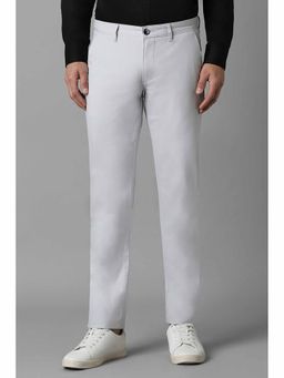 Louis Philippe - Men Grey Slim Tapered Fit Solid Flat Front Casual Trousers