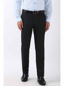 Peter England - Men Grey Textured Slim Fit Trousers