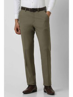 Van Heusen - Men Olive Solid Regular Fit Trousers