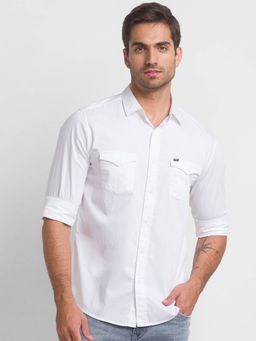 Spykar - White Cotton Full Sleeve Plain Shirt for Men