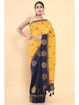 Soch - Women Yellow Silk Embroidery Saree with Unstitched Blouse