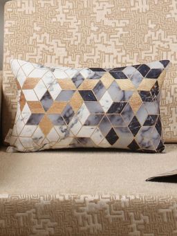 Sivya by Home - Grey & Gold-Toned Embroiderd Geometric Rectangle Cushion Cover 12X18 Inch