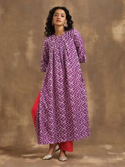 trueBrowns - Purple Zig-Zag Printed Silk Kurta Pant (Set of 2)