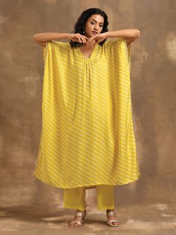 trueBrowns - Lime Lehariya Printed Silk Kaftan Pant (Set of 2)
