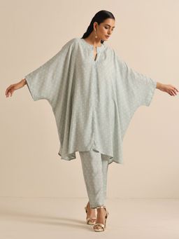 trueBrowns - Grey Bandhani Printed Silk Kaftan Co-Ord (Set of 2)