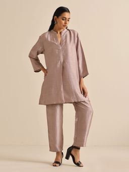 trueBrowns - Grey Silk Texture Relaxed Co-Ord (Set of 2)