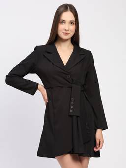 Global Republic - Women's Polyester Blend Solid Black Knee Length Dress