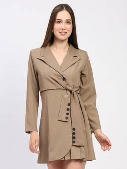 Global Republic - Women's Polyester Blend Solid Brown Knee Length Dress