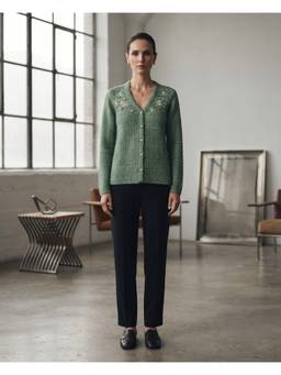 Pierre Carlo - Women's Self Design Green Cardigan