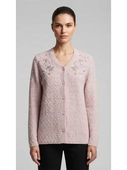 Pierre Carlo - Women Self Design Pink Cardigan