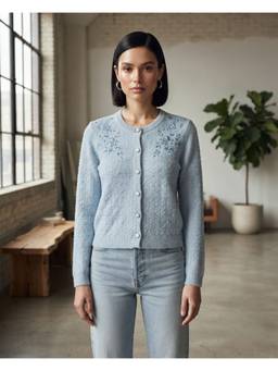 Pierre Carlo - Women's Self Design Blue Cardigan