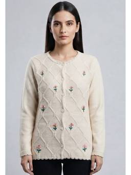 Pierre Carlo - Women's Self Design Beige Cardigan