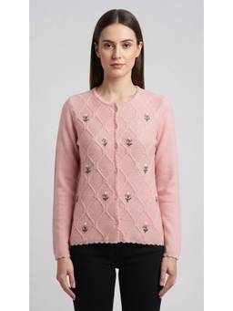 Pierre Carlo - Women's Self Design Pink Cardigan