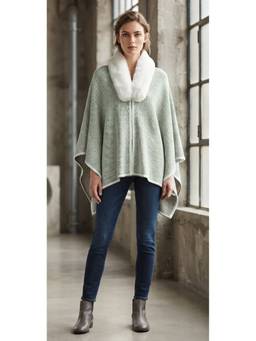 Pierre Carlo - Women's Poncho with Fur Self Design Olive Sweater