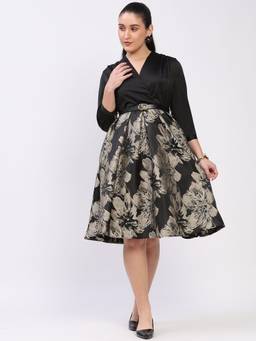 Global Republic - Women's Satin Floral Black Knee Length Dress