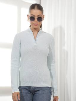 CRIMSOUNE CLUB - Women's Blue Jacquard High Neck Sweater