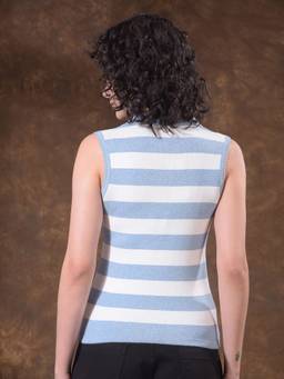 CRIMSOUNE CLUB - Women's Blue Stripes Sleeveless T-shirt