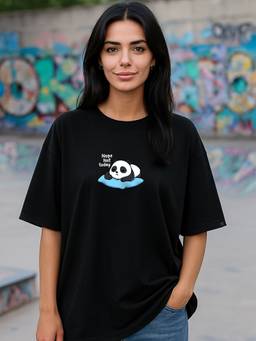 HAZUKU - Women's Black Printed Oversized T-shirt