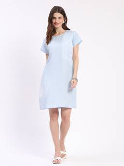 Global Republic - Women's Linen Embroidered Blue Mini Dress