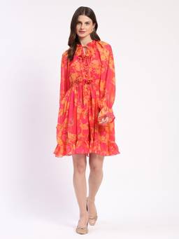 Global Republic - Women's Georgette Floral Orange Mini Dress