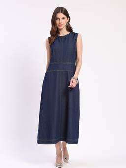Global Republic - Women's Cotton Solid Blue Midi Dress