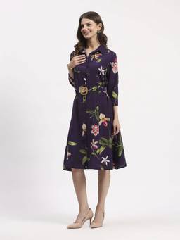 Global Republic - Women's Nylon Floral Purple Midi Dress