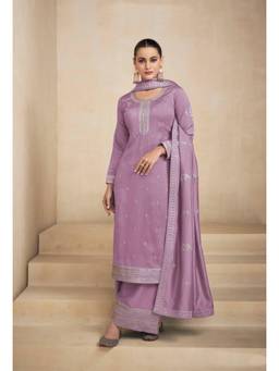 NEEL ART - Lavender Embroidered Work Kurti Palazzo with Dupatta.