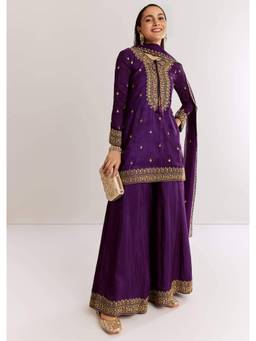 NEEL ART - Purple Sequined Kurti Palazzo with Dupatta.