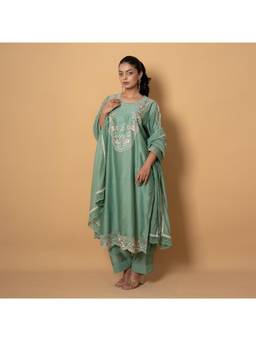 Kameez - Mint Blossom Embroidered Chanderi Suit